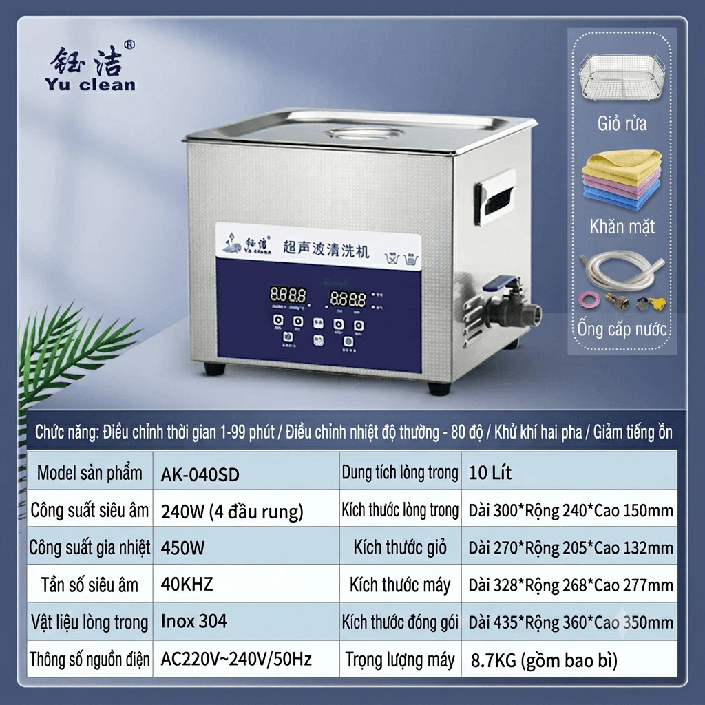 Máy Rửa Siêu Âm 10L 40kHz YuClean - ảnh 1